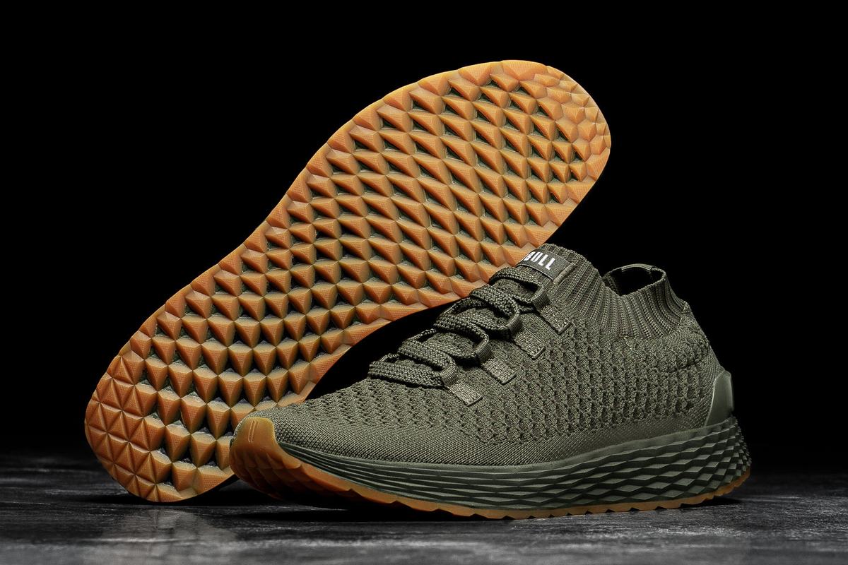 Nobull Army Knit Runner Men's Running Shoes Olive | Australia (RL0658)